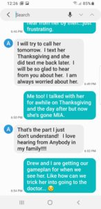 Texts with my mom's sister, Ann, from December 2018.