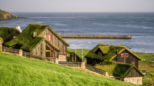 faroe islands grass roof houses fjords
