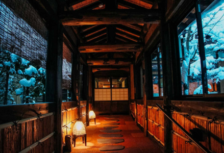 Japanese ryokan with outdoor onsen