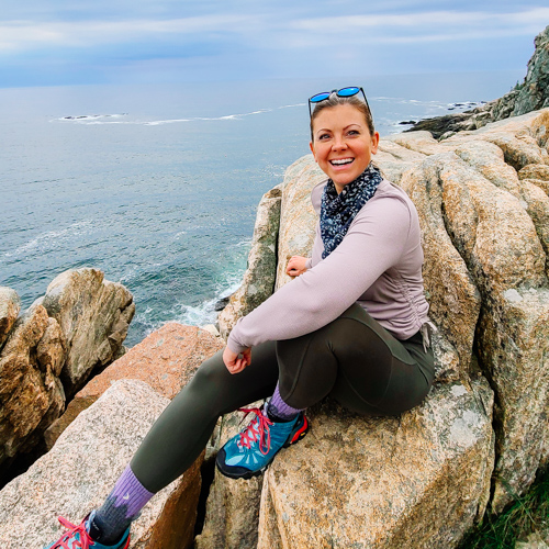 sarah reeves johnson girl hiker in acadia national park ocean view
