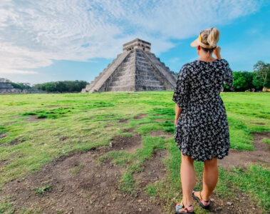 sarah reeves johnson woman standing in front of chichen itza yucatan mexico